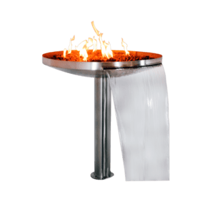 Waterfall of water and fire in stainless steel AISI